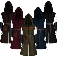 Renaissance Costume Hooded Surcoat belt arm guard pouch bag Medieval Knight Sleeveless Tunic Tops Tabard Viking Halloween Cloak
