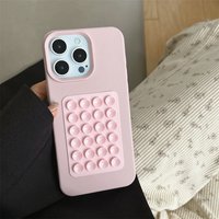 Pink Suction Cup Holder Imitation Leather Phone Case for iPhone 16 E 15 14 Plus 13 12 11 Pro Max XS Max XR XS X Shockproof Cover