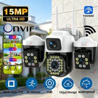 YOOSEE 15MP 4K WiFi Camera Three Lens Screen Camera Onvif 10X Zoom PTZ Automatic Tracking Two-way Audio CCTV Video Security Cam