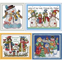 Joy Sunday Christmas Snowman Santa Claus Cross Stitch Kits 11/14/16CT Aida Cloth Hand Embroidery Sets Christmas Gift Folk Crafts