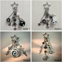 Star Shaped Rockstar Keychains Black & White Lucky Black 8 Spider Web Keychain Handmade Keyrings Y2k Pendant Jewelry Gift