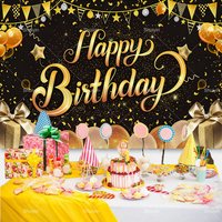 Black Gold Birthday Backdrop Glitter Balloon Adult Birthday Party Decor Supplies Banner Photography Background Photo Shoot Props