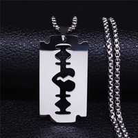Gothic Blade Razor Pendant Necklaces Men Black Color Stainless Steel Chain Necklace Aesthetic Jewelry Collier Homme N423S01