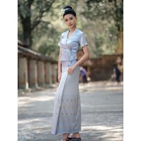 Yunnan Traditional Daily Dai Ethnic Clothing Elegant Women's Suit Skirt Two Colors Ethnic Style Top Printed Tube Skirt