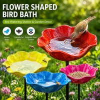 Flower Shaped Metal Bird Bath & Bee Watering Station Garden Stake Decor for Outdoor Yard Patio Attract Birds Butterflies Bees