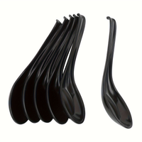 6pcs Plastic Spoons Black Long Handle Non-slip Stirring Spoons Soup Rice Soy Sauce Porridge Household Kitchen Utensils