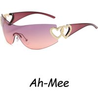 AliExpress Julyrays Cycling Rimless Y2K Sunglasses Women Trendy Gradient 2000'S Wrap Around Sun Glasses Punk One Piece Goggles Oversized Shades