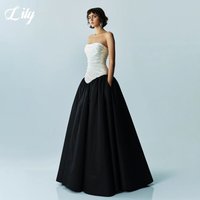 Lily White and Black Elegant Formal Gown Strapless Backless Prom Dress Satin A-Line Evening Dresses for Woman 프롬 드레스 Customized