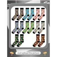 1 pair of customized photo face women's mid tube socks - can personalize any image, fun anime cartoon design, rich and colorful