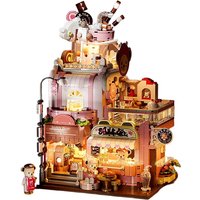 Inbrixx Girl Bubble Tea Store Building Block Toy with Light Creative Kumamoto Bear City House Shop Model DIY Bricks Toy for Kids