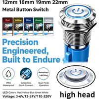 Metal Push Button Switch 12-22mm Waterproof LED Illuminated Latching Momentary AC DC 12V 24V 220V Power Switch With Wire for Car