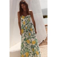 Romantic Style Fruit Print Slimming Chemise Silken Dress Casual Leisure Fashion Sleeveless Gown for Ladies Summer Vacation