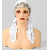 New Lace Embroidery Instant Hijab for Muslim Women Crystal Hemp Bonnet Elastic Tie Back Undercap Inner Cap Solid Base Hat Turban