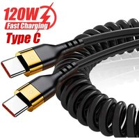 Type C To Type C Spring Cable PD 120W Super Quick Charging Data Cable Wire For iPhone 15 Pro Max Series Samsung Type C Data Cord