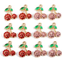 10Pcs Sweet Red Pink Rhinestone Cherry Charm Fruit Pendant for Women's Pendant Earrings Bracelet Diy Handmade Accessories