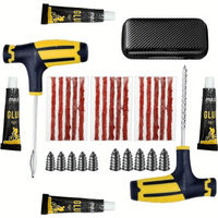 Universal Emergency Quick Fix Vacuum Tire Repair Kit - Black Powerful Heavy-Duty Glue & Rubber Strips with Storage Box