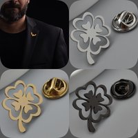 Four-leaf clover gold-plated badge, silver collar brooch, black formal lapel pin, nameplate suit accessories set, men's gift