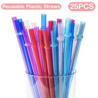 25PCS Reusable Plastic Straws Glitter Drinking Straws Clear Sparkle Straw with Cleaning Brush 9 Inches for Tumbler Bar Party