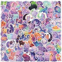50/100-Pack Cartoon Starry Night Cat & Dog Doodle Stickers Student Notebook Guitar Luggage Decor Waterproof Doodle Decals