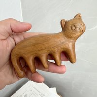 Wood Head Massage Comb Cute Cat Hair Massage Scalp Massager Creative Comb for Face Scalp Gua Sha Massager Tool Wide Tooth Comb