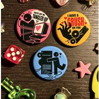 Objectum Robot Lover 3Pcs 58mm Button Pin Set, Romantic Stick‑Figure Tinplate Brooches, Cosplay Costume Accessories