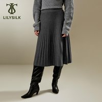 LILYSILK Women's Pleated A-line Merino Wool Skirt for Work Casual and Vacation