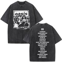 O-Oasis Live 25 Tour British Rock Band Vintage Washed T-shirt Men Women Clothing Cotton Casual Short Sleeve T Shirts Streetwear