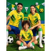 2026 Brazil Soccer Jersey Family Matching Set Men Women Kids Football Kit Breathable Quick Dry Fan Shirt for Football Party