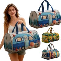 Fashion 3D Quilted Duffle Bag Bus Design Large Capacity Travel Handbag Retro Boho Sturdy Gym Tote Bag Daily Outings
