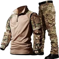 Outdoor Tactical Sets Men Clothing Multi-Pocket Shirts +Straight Cargo Pant 2Pc Suits Camo Wear-resisting Windproof Tactical Set