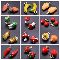 5pcs/Lot Cute Three-Dimensional Fruit Charm Enamel Cherry Mushroom Strawberry Pendants For Jewelry Making Supplies Banana Charms