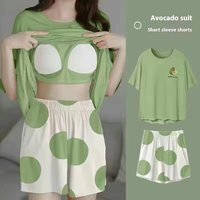 Women's Homewear 2pcs/Set with Corset Pajamas Women's Polka Dot Short-Sleeved Shorts Set Student Pajamas Plus Size Young Girls