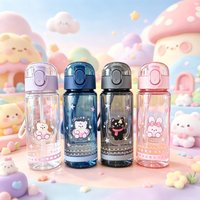 Transparent Water Cup with Ctue Cartoon Patterns – 550ML Vivid Color, Fade-Resistant, Leak Proof & Stylish, Durable,Student Gif