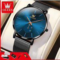 OLEVS 9954 Minimalist Quartz Watches for Men Ultra Thin 7.5mm Original Mesh Steel Strap Waterproof Chronograph Man Watch