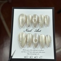 10pcs high-end Simple and elegant style, hand-drawn three-dimensional lines, shiny cat eyes handmade fake nails