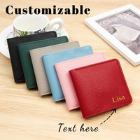 Customized name PU leather ultra-thin double-fold short cash wallet with ID window and card slot double-fold card holder wallet