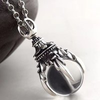 Domineering Dragon Claw Crystal Ball Pendant Necklace For Men Jewelry Personality Vintage Animal Design Necklace 925 Chain Male