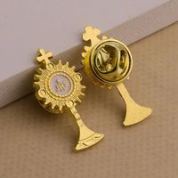 10Pcs Enamel JHS Cross Chalice Medal Brooches Catholic First Communion Jesus Grail Lapel Pin Breastpin Jewelry Accessories