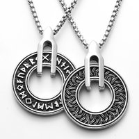 Viking Rune Carving Men Necklaces With Pendant Stainless Steel Jewelry For Male Women Punk Hip Hop Accessories Gifts Wholesale