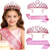 Birthday Tiara Crown Sash Women Girls It’s My 4th 5th 6th 7th 8th 9th 10th 11th 12th 13th 15th 16th Birthday Party Decoration