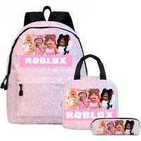 3-teiliges Set Roblox-Schulranzen-Set mit Cartoon-Anime-Motiven, inklusive Schultasche, Lunch-Tasche und Federmäppchen, Schüler-Rucksack, Geburtstagsgeschenk