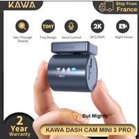 KAWA Dash Cam MINI 3 Pro 2K, mini caméra embarquée avec écran discret, surveillance de stationnement 24/7, vision nocturne, enregistrement d'urgence par supercondensateur, DVR de voiture avec commande