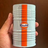 Gulf Oil Racing Car Micro Model Iron Box Scene Desktop Ornament Storage Tank Home Garden Decorative Craft for Collectors Gift