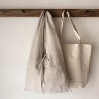 Retro Casual Linen Shopping Bags Women Reusable Sundries Bags Foldable Bandage Lace Up Travel Beach Shoulder Large Handbags