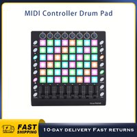 MIDI Controller Drum Pad 48 RGB Backlit Velocity Sensitive Pads 8 Knobs 8 Sliders 16 Function Buttons USB Portable MIDI Pad
