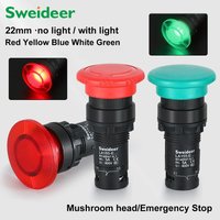 22mm Mushroom Button Switch Momentary Self Reset Emergency Stop Push Button Switch Power Start Switch with Light Red Green 5A