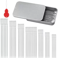 40 Stück Perlennadeln mit großem Öhr, 7 Größen, zum Nähen, scharfe Ledernadel, Stickgarn mit Einfädlern zum Handnähen, Kunsthandwerk