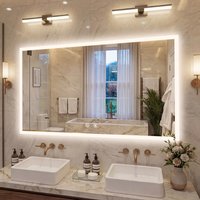 100/120CM Rectangular LED Bathroom Mirror Frameless Wall Vanity Mirror Smart Memory Function Touch Antifog 3 Colors Temperature