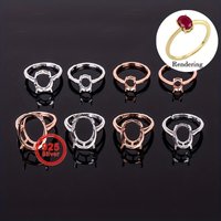 1 pc Oval 4-prong silvery Golden Rose golden color solid 925 sterling silver ring settings DIY jewelry supplies