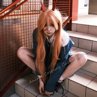 Power Cosplay Anime Power Cosplay Costume Uniform Blue Jacket Pants Horn Wig Halloween Carnival Costumes for Women Girls Adult